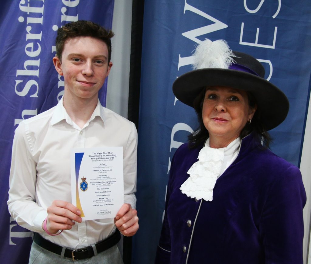 Pic: Telford college - Jordan Lee-Haldron with High Sheriff of Shropshire, Mandy Thorn