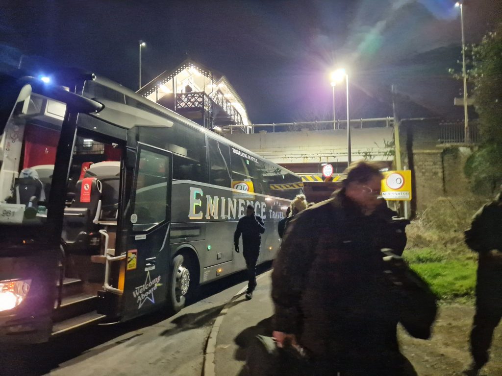 Rail replacement bus hits rail bridge