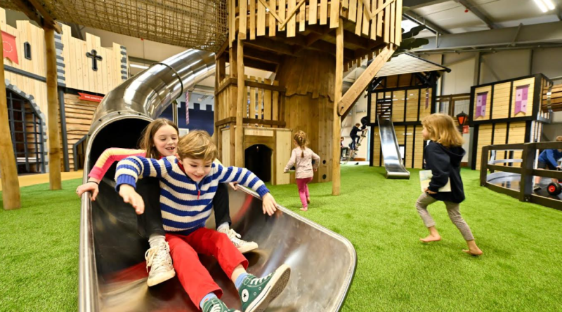 The indoor space at Hockerhill Adventure Playbarn has an impressive centrepiece in the form of a giant mock oak tree.